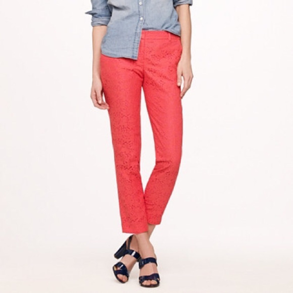 J. Crew Coral Lace Cropped Pants
